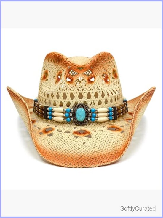 Straw Cowboy Hat with Shapeable Brim Western Sun Hat for Women main image 4